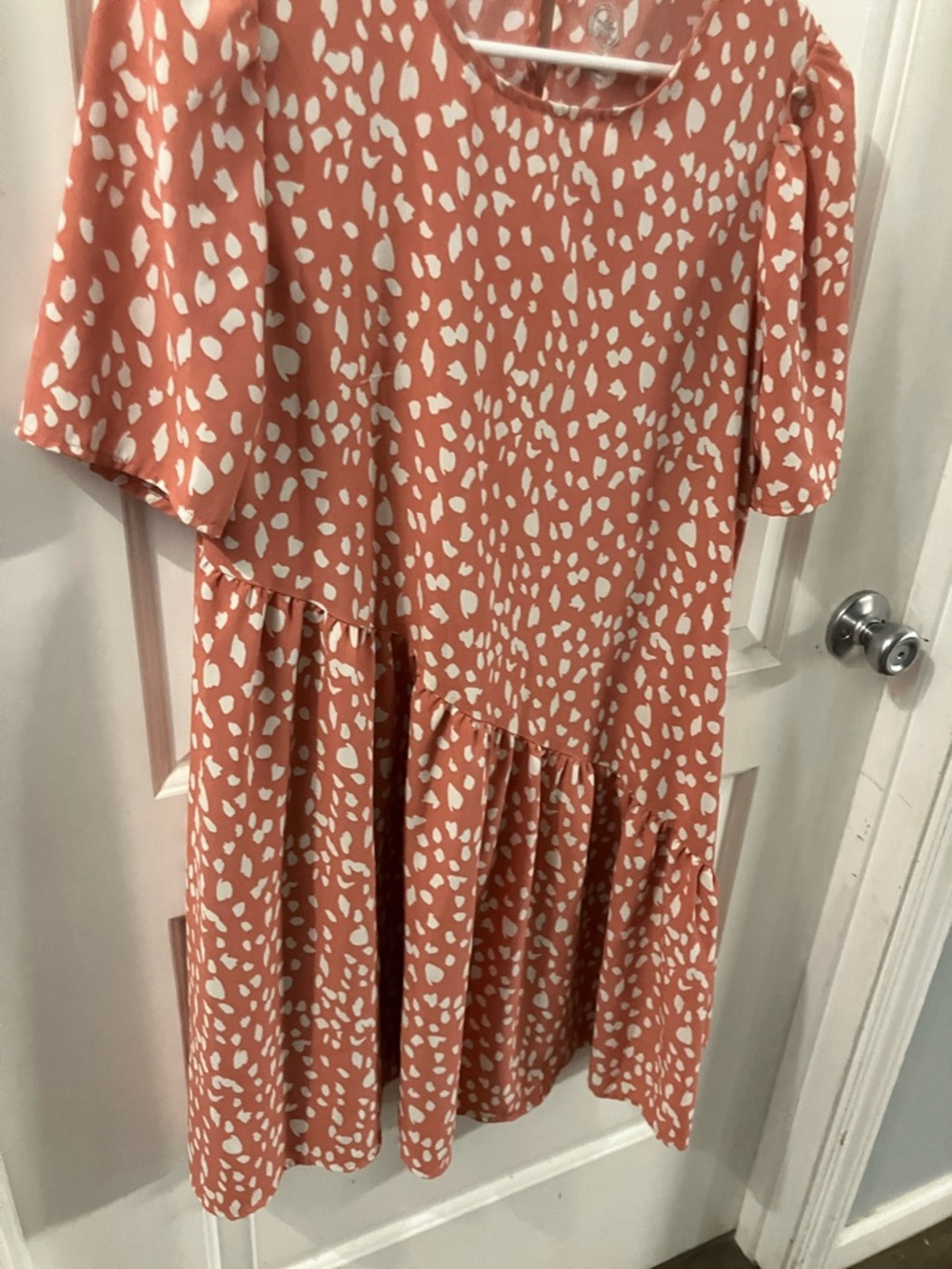 Coral and White Printed Ruffle Hem Dress